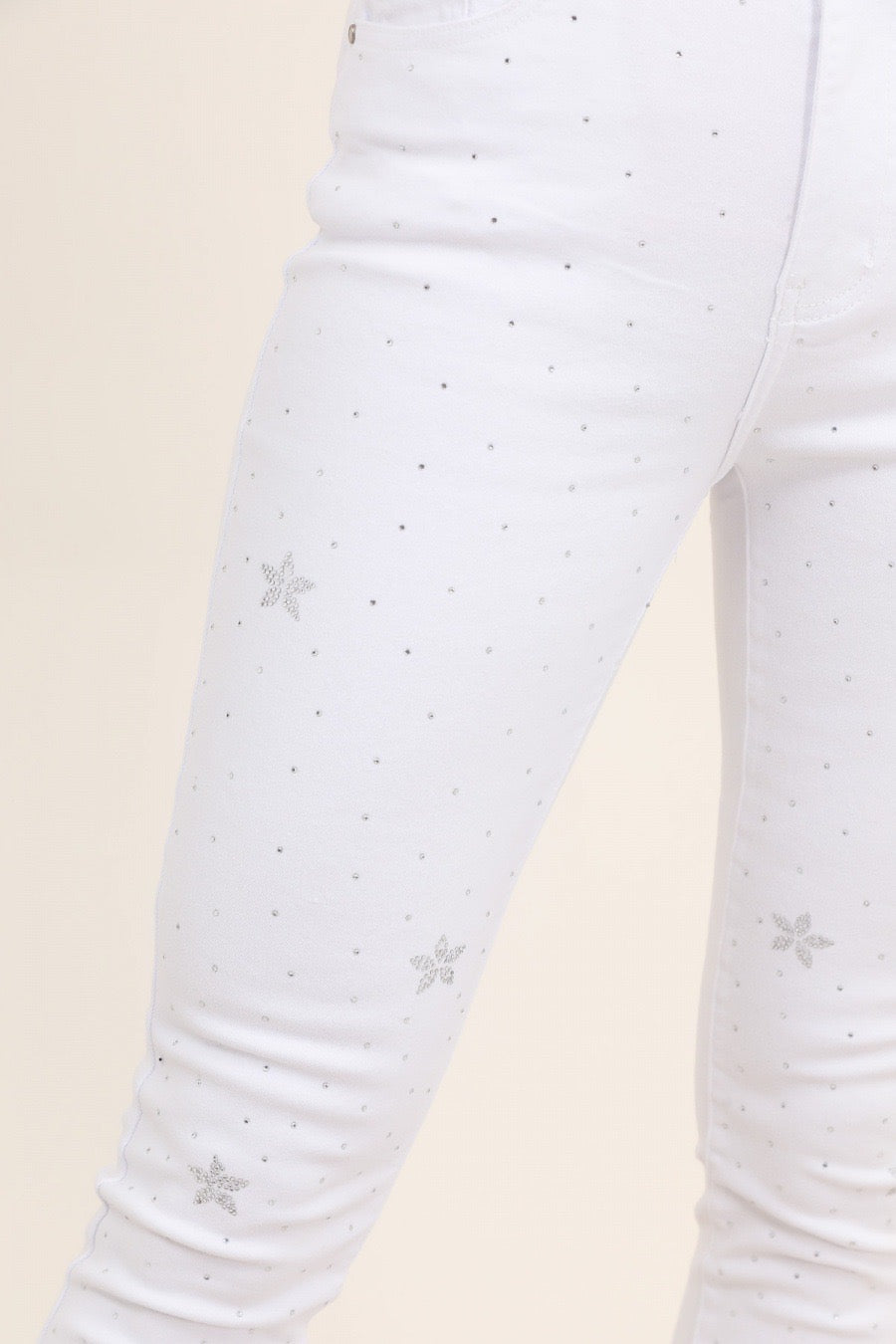Hvide jeans med bling blomster by Krone 1