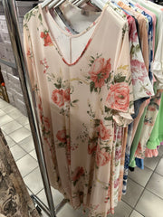 A-shape kjole med roseprint nude - Brystmål 130cm - Preorder