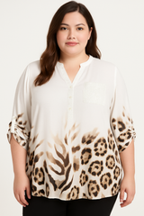 Skjorte med leopard og pailletter - Brystmål 130cm - Viskose