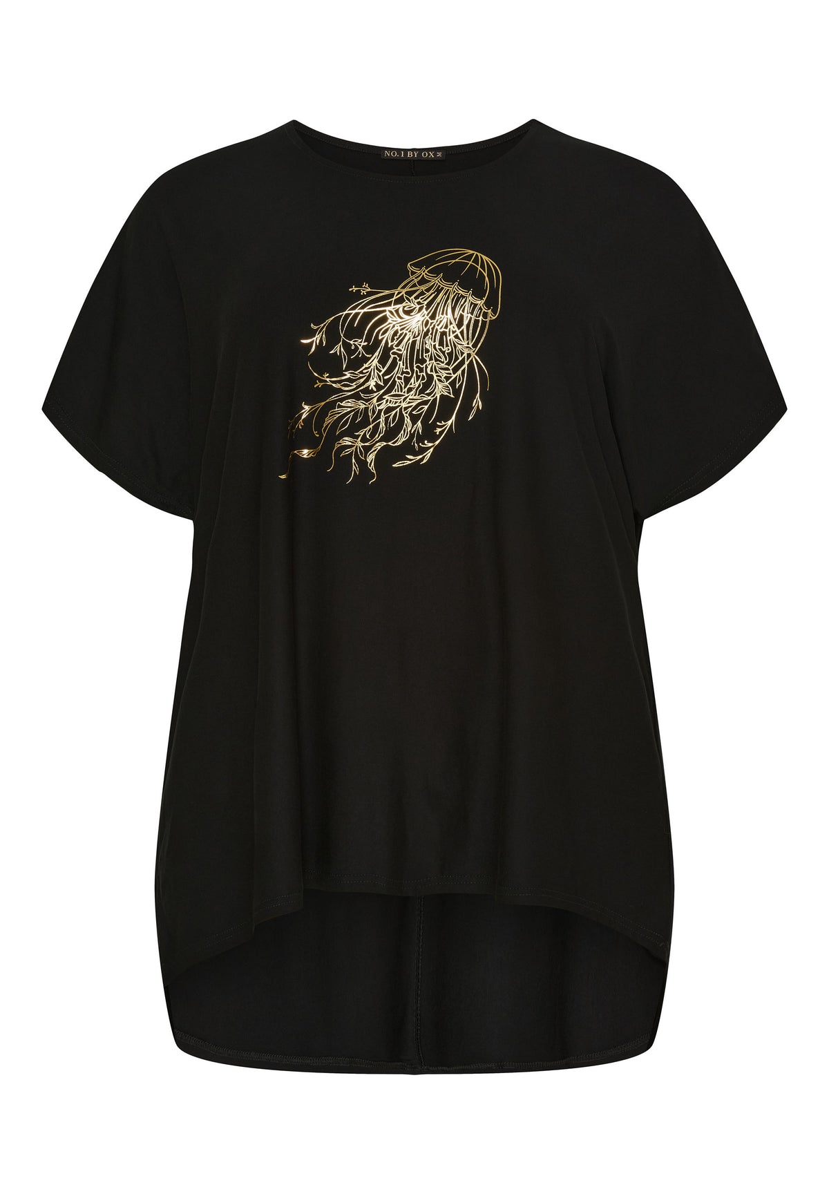No. 1 By Ox T-shirt w batwing & high/low (Jellyfish Gold print)