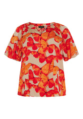 No. 1 By Ox V neck Blouse w wrinkles in neckline and 1-2 flair sleeves