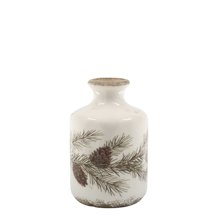 Flaske med granrankemotiv creme 17,5x11 cm