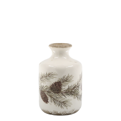 Flaske med granrankemotiv creme 17,5x11 cm