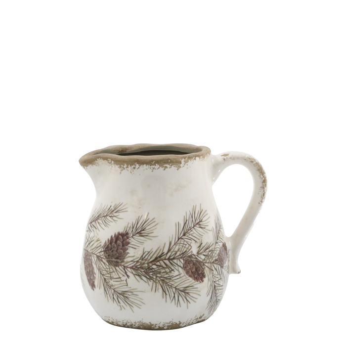 Kande med granrankemotiv Creme 15,5x16x13 cm