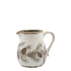 Kande med granrankemotiv Creme 15,5x16x13 cm