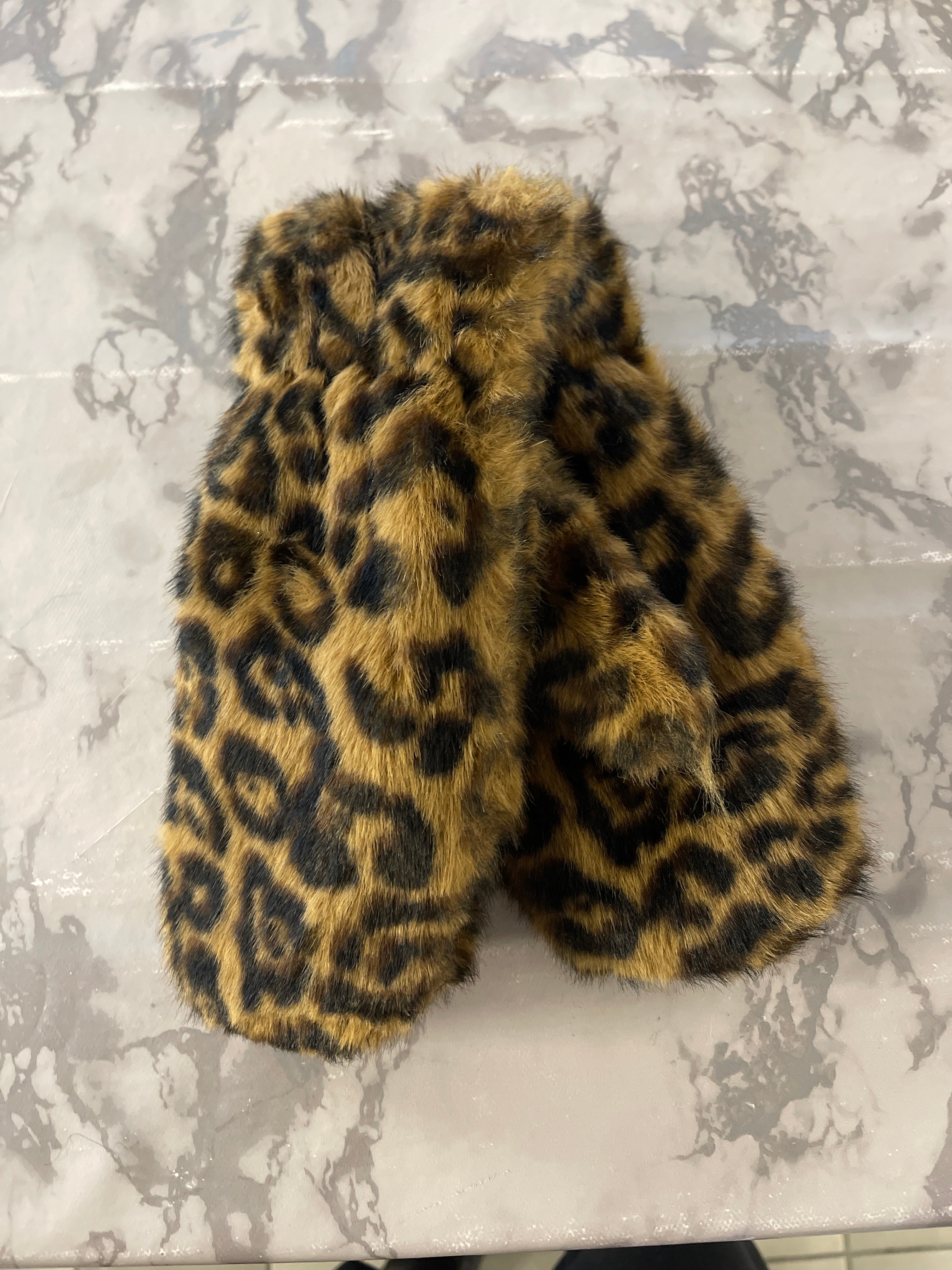 Faux fur luffer med leopard print