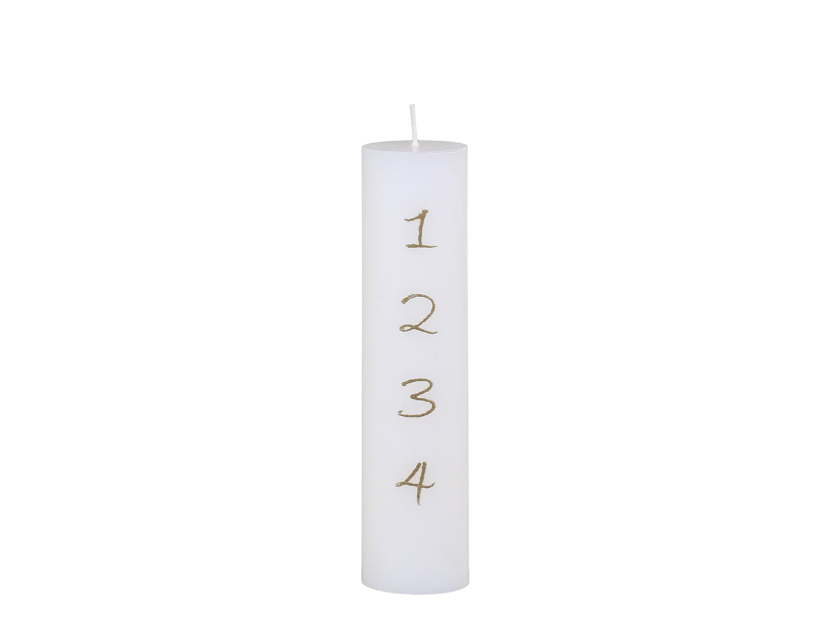 Advent Candle w. gold print 48 h H20/D5 cm antique white