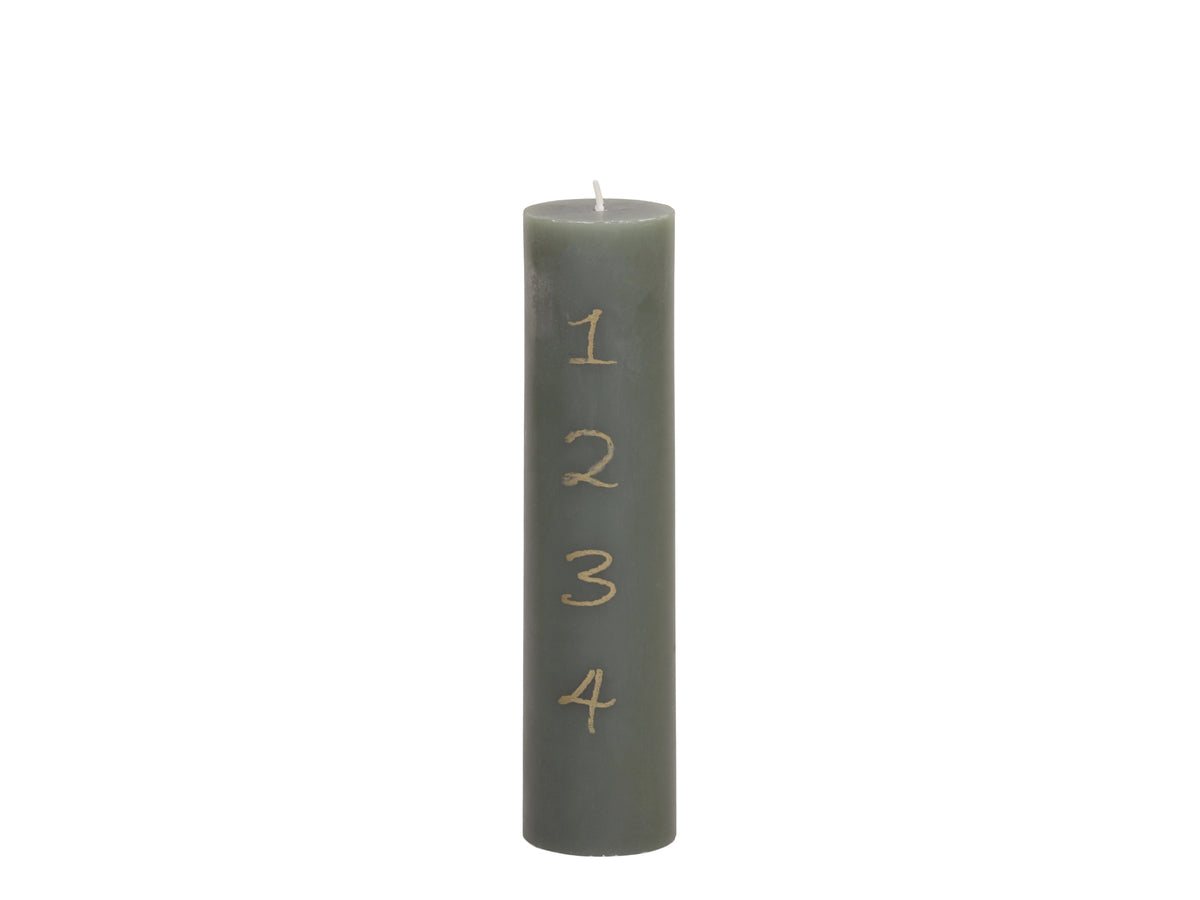 Advent Candle w. gold print 48 h H20/D5 cm olive