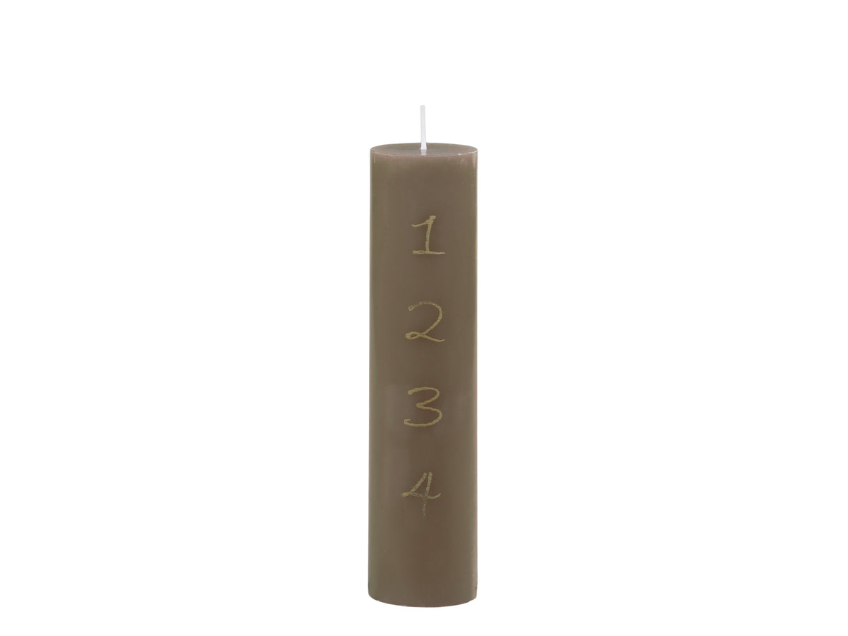 Advent Candle w. gold print 48 h H20/D5 cm antique linen