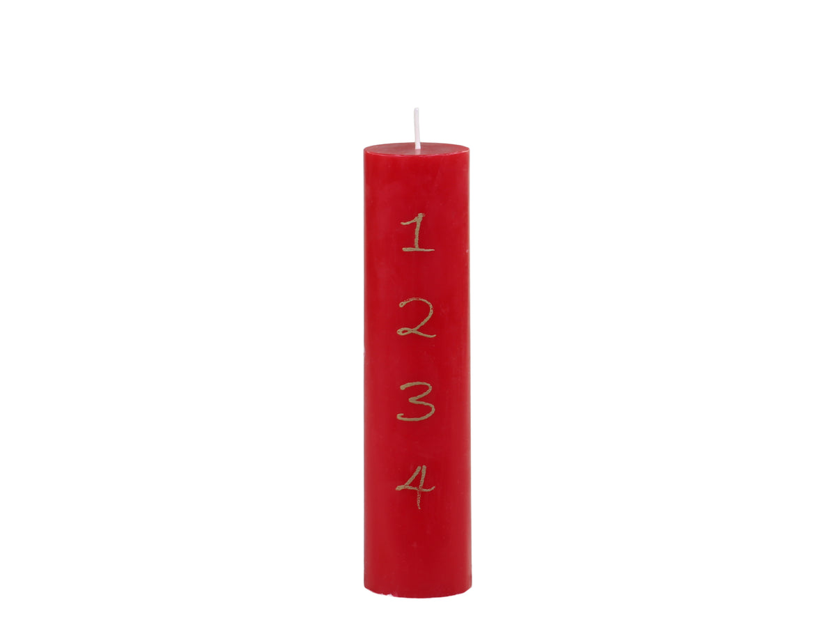 Advent Candle w. gold print 48 h H20/D5 cm antique chili