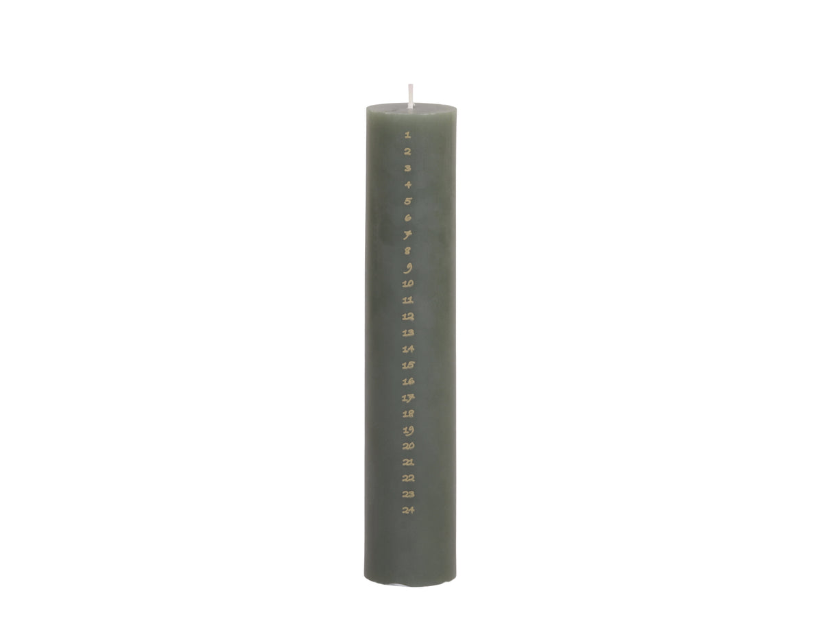 Advent Candle No. 1-24 w. gold print 60 h H25/D5 cm olive