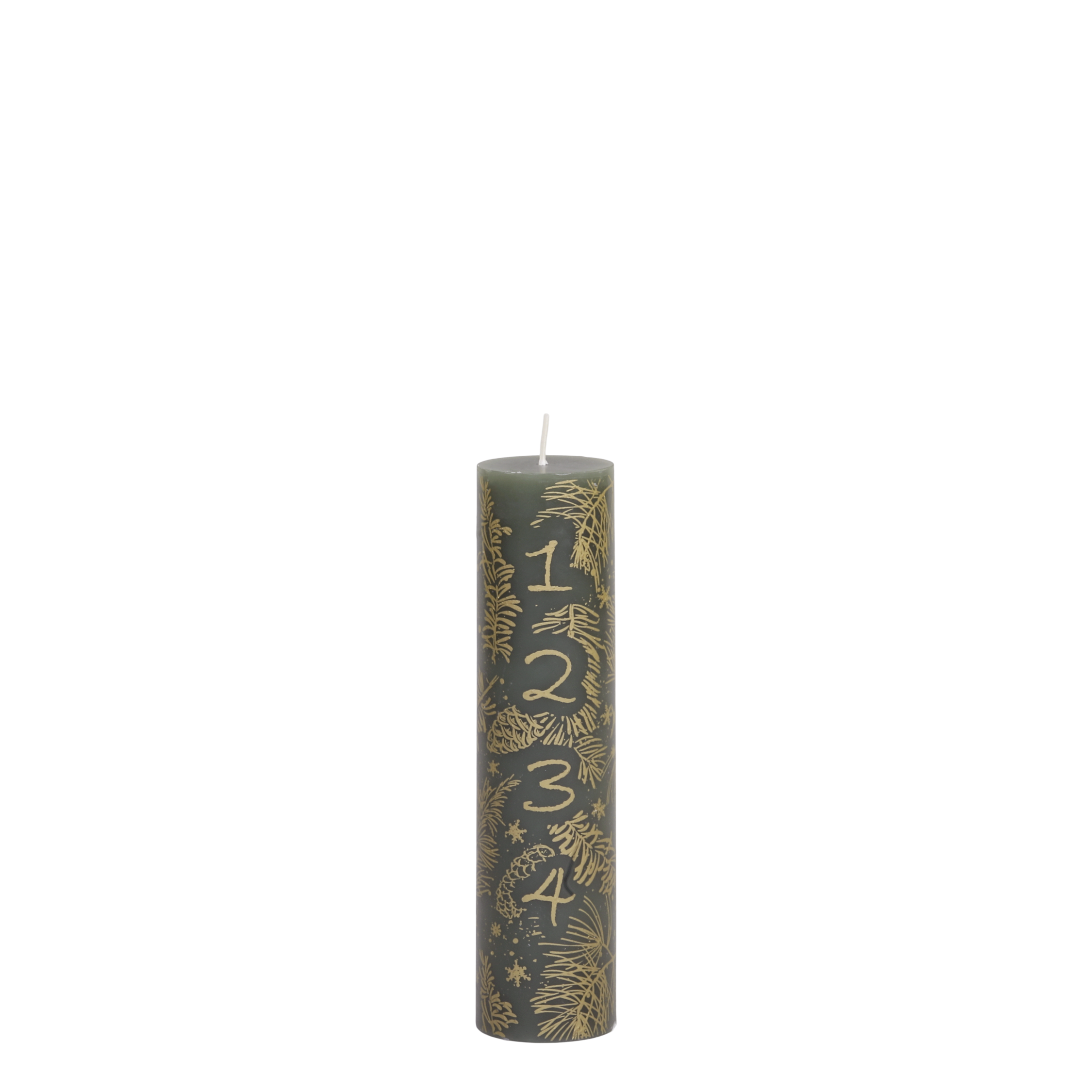 Advent Candle w. gold print 48 h H20/D5 cm olive
