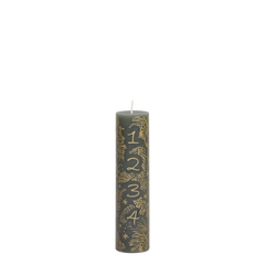 Advent Candle w. gold print 48 h H20/D5 cm olive