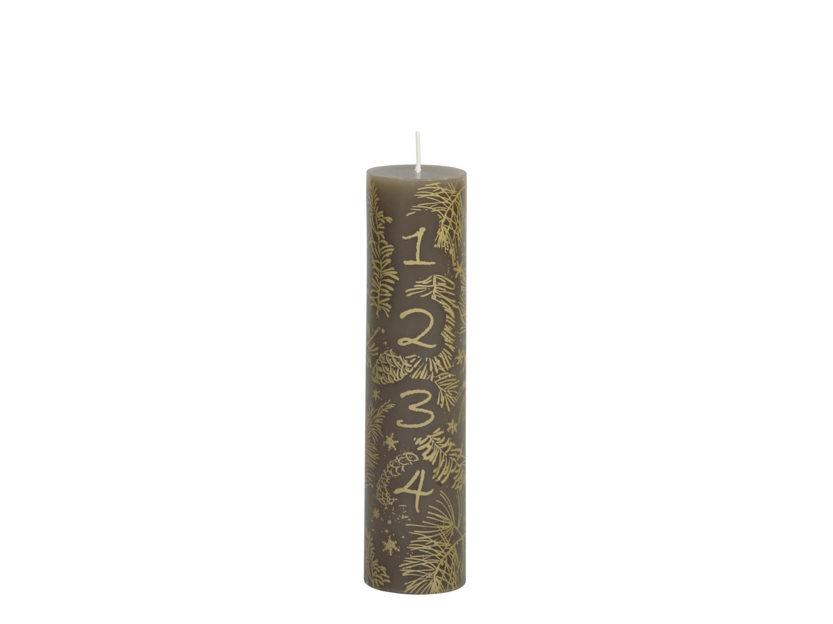 Advent Candle w. gold print 48 h H20/D5 cm linen