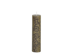 Advent Candle w. gold print 48 h H20/D5 cm linen