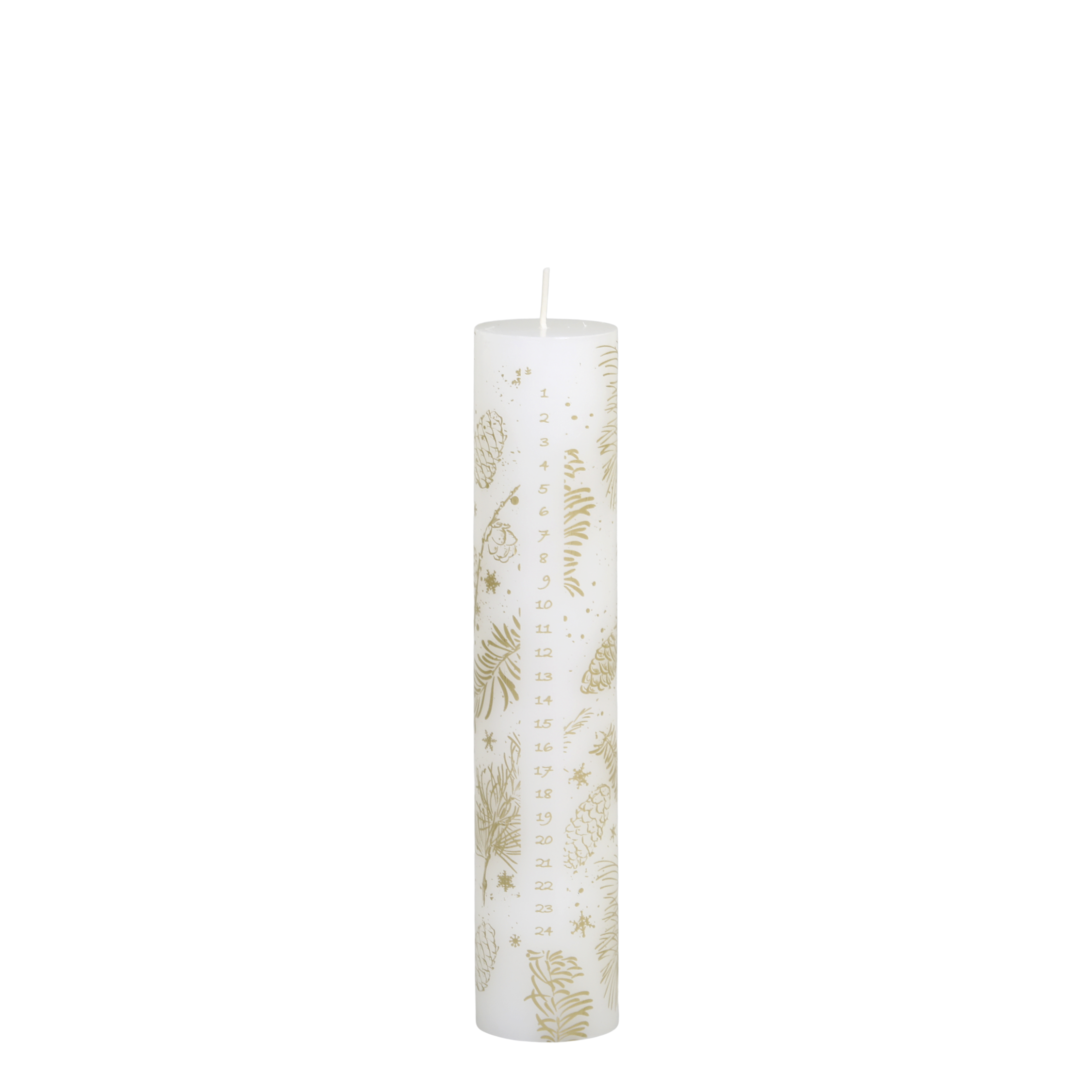Advent Candle No. 1-24 w. gold print 60 h H25/D5 cm antique white