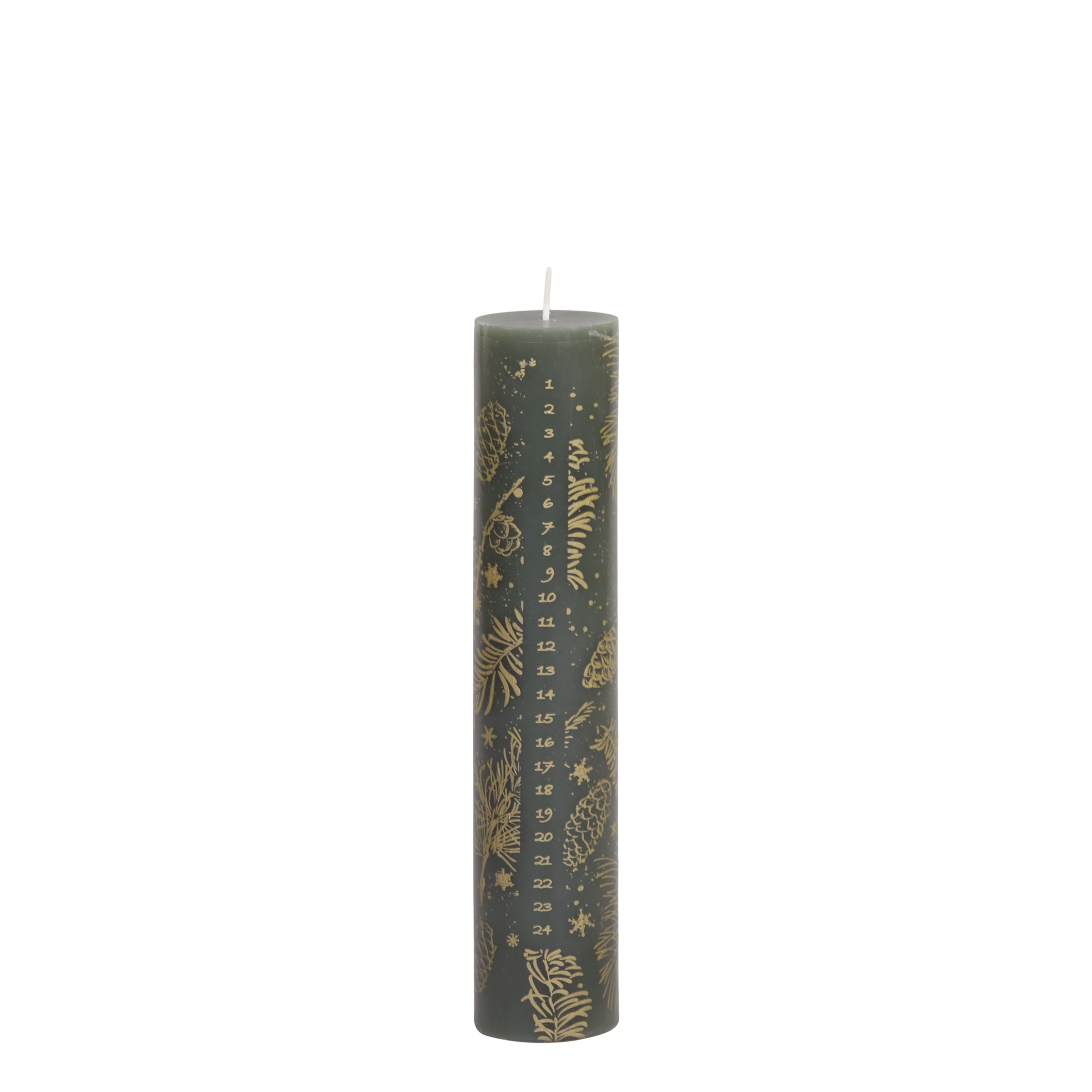 Advent Candle No. 1-24 w. gold print 60 h H25/D5 cm olive