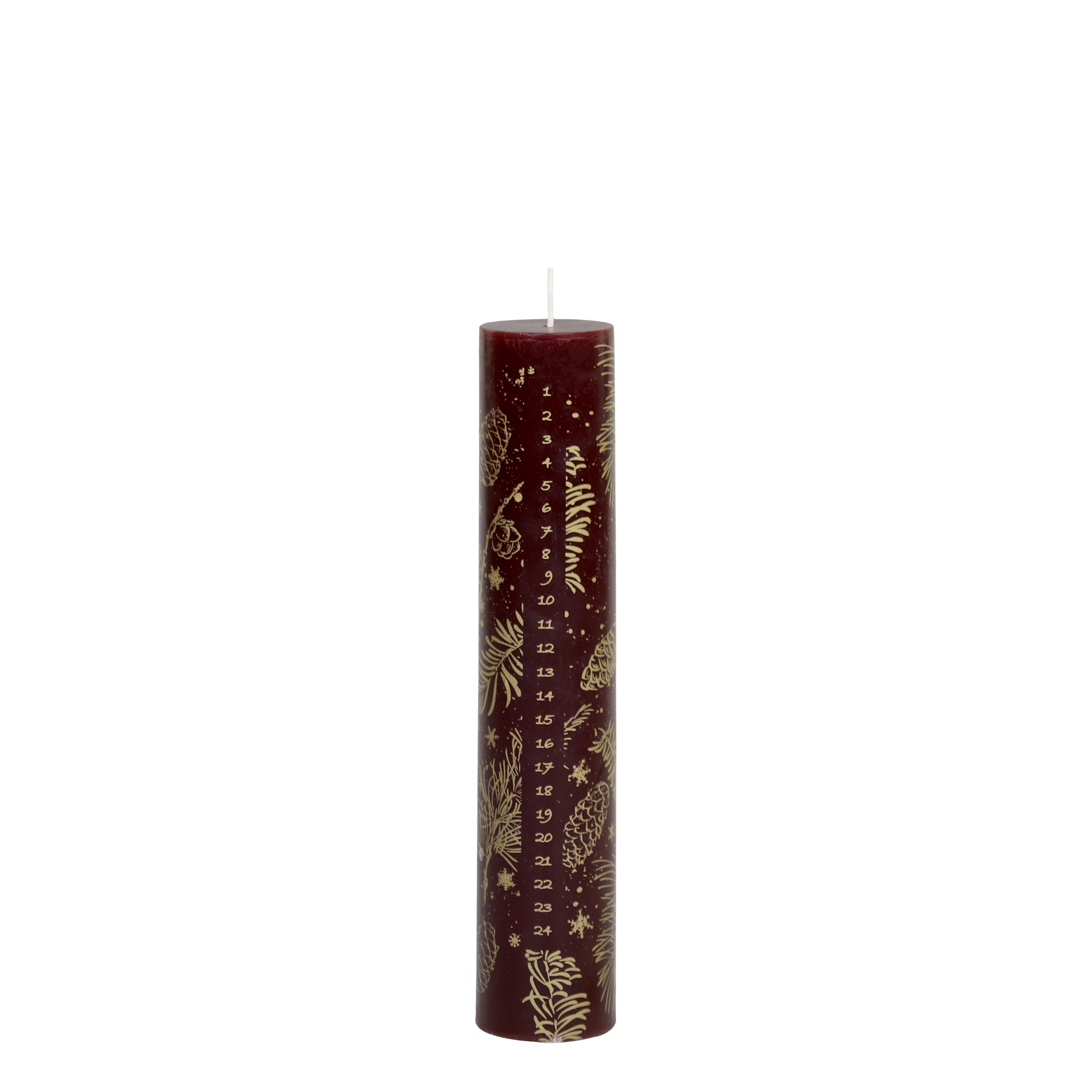 Advent Candle No. 1-24 w. gold print 60 h H25/D5 cm antique cherry