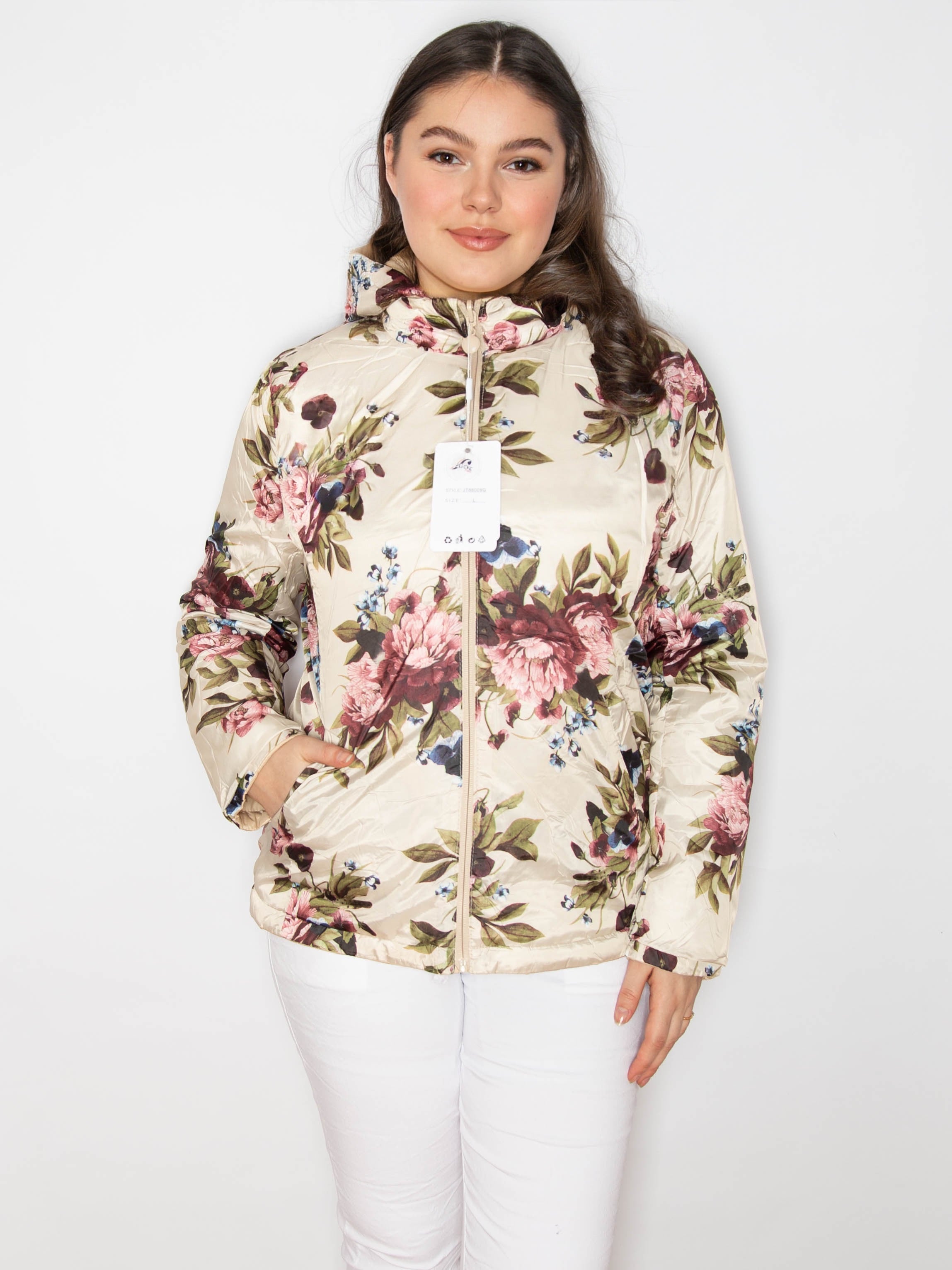 Vendbar jakke med blomster print