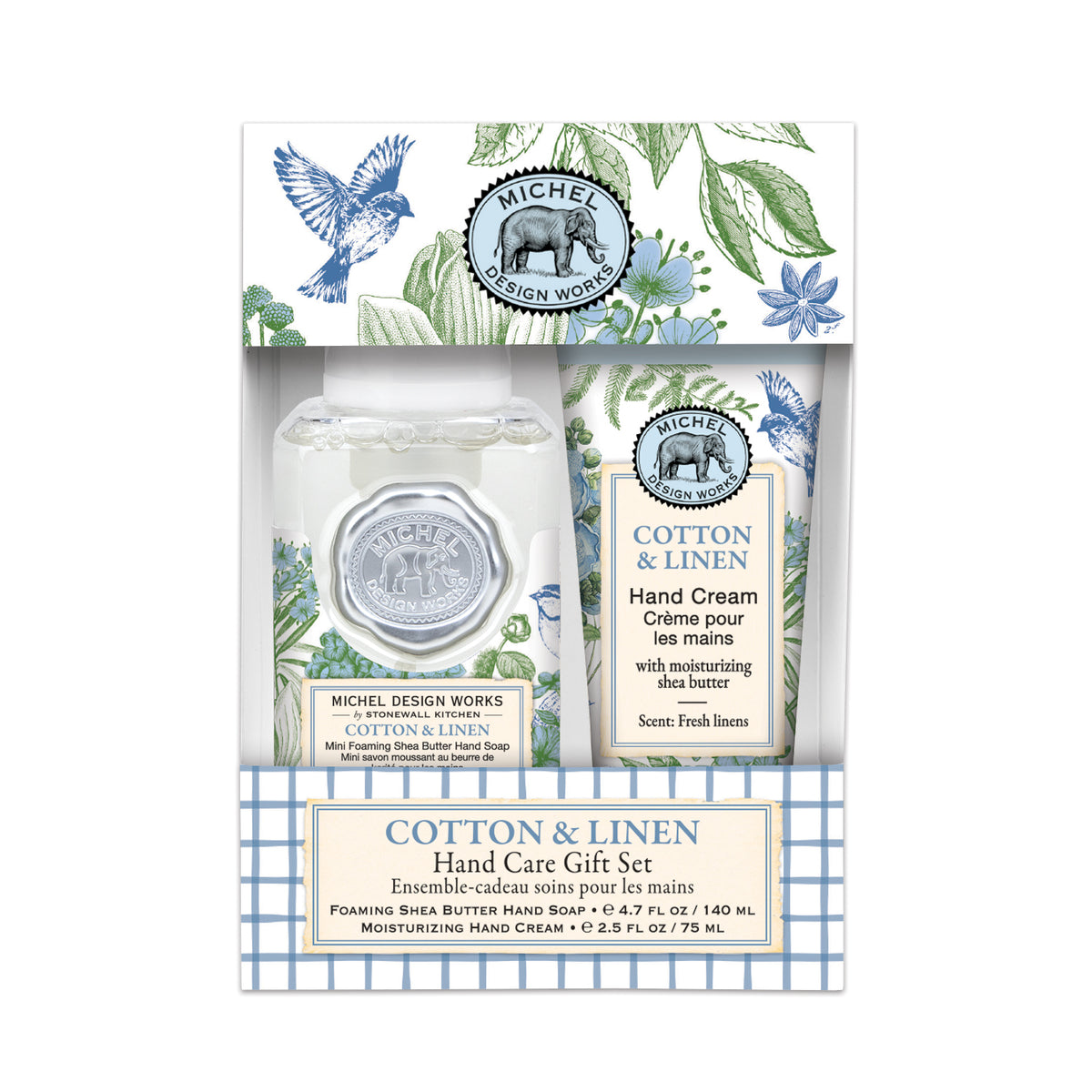Michel Design Works Gavesæt Cotton & Linen skumsæbe og håndcreme 140/75ml