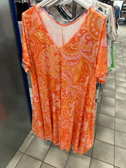 A-shape kjole med pink og orange mønster - Brystmål 130cm - Preorder