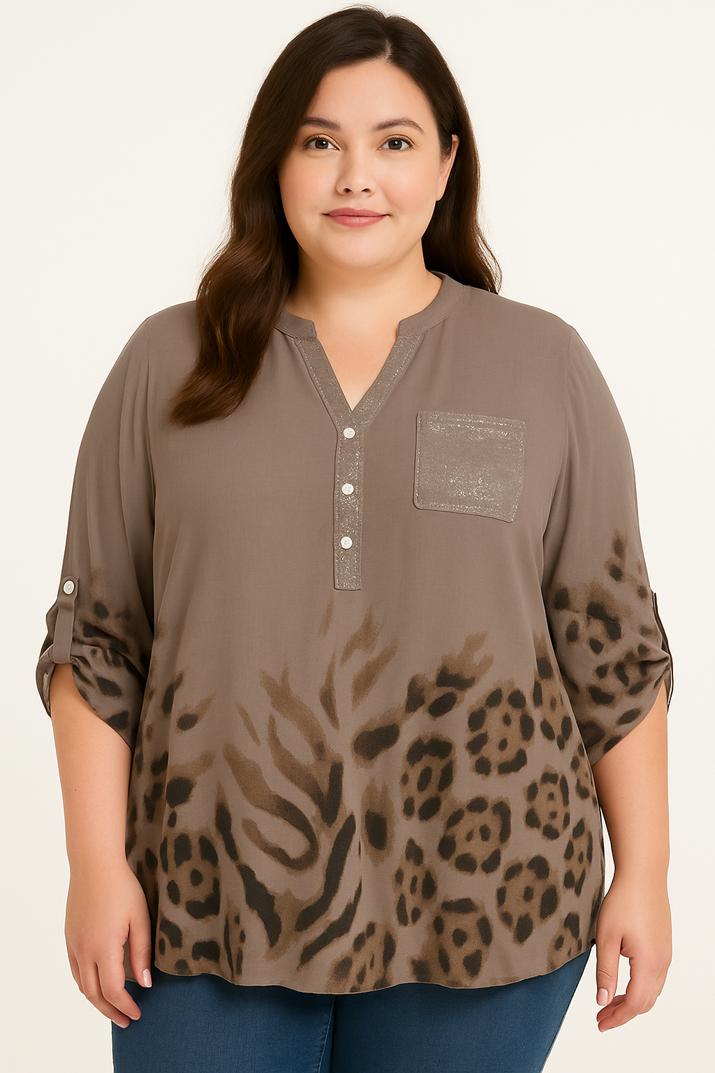 Skjorte med leopard og pailletter - Brystmål 130cm - Viskose