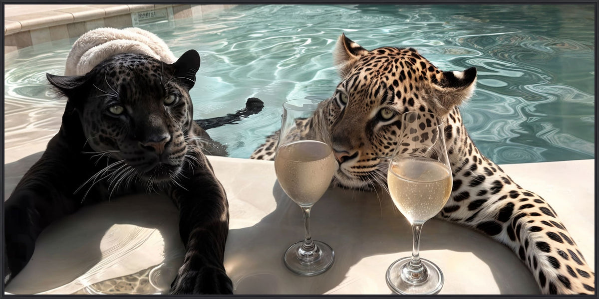 Mural framed Puma and Gepard in the pool 160x80cm