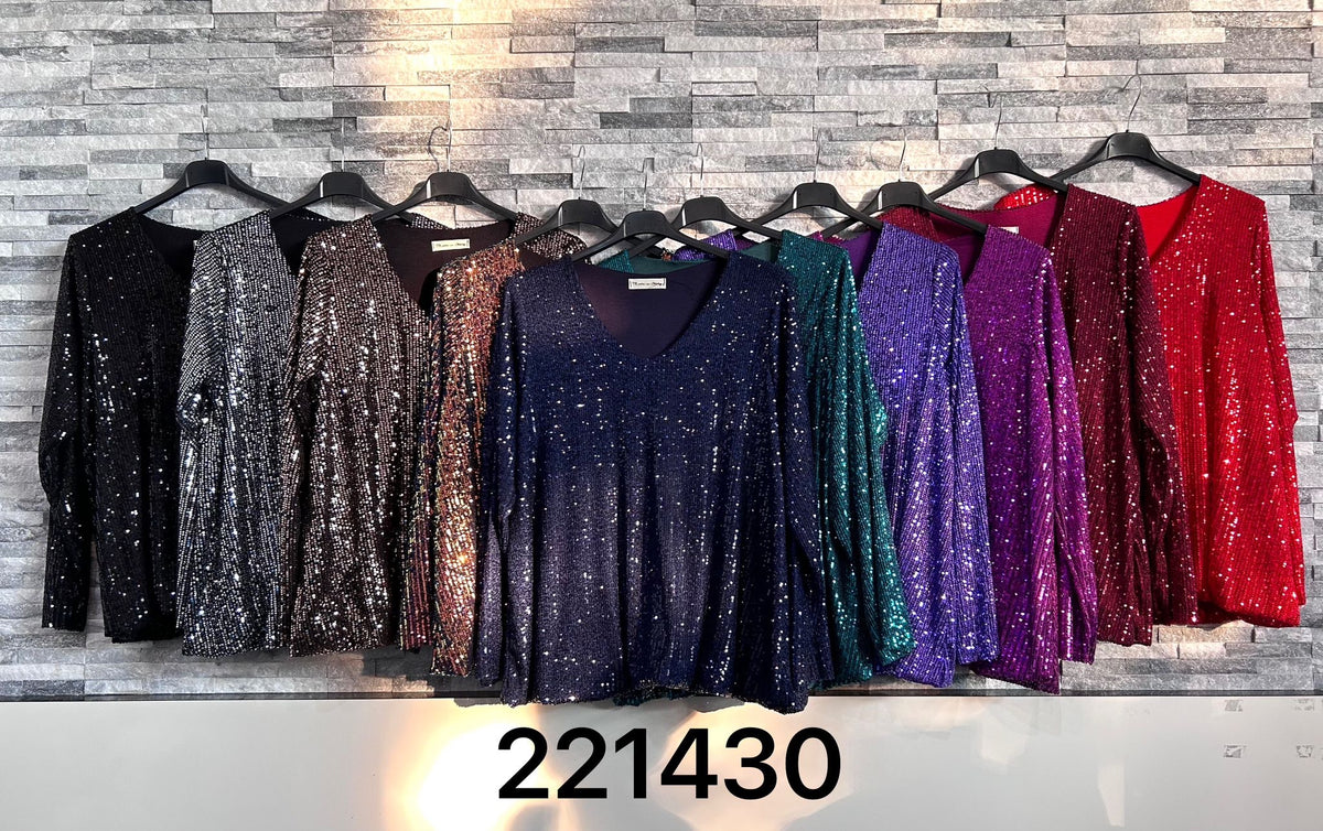 Pailetbluse med v-hals - Brystmål 130cm by Krone 1