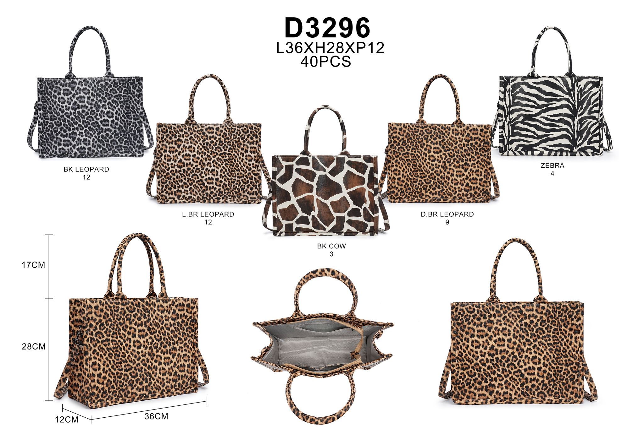 Taske med dyreprint 36x28x12cm