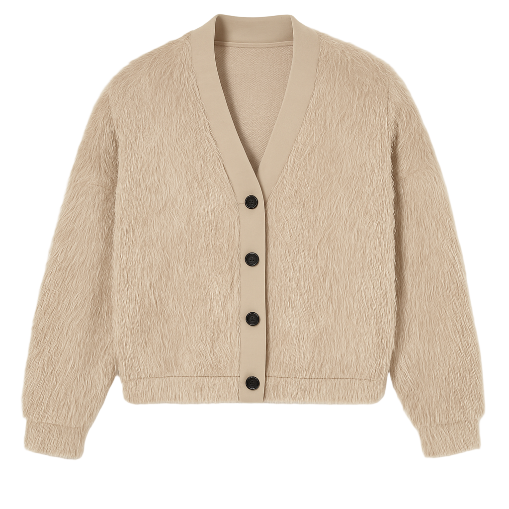 Pelset cardigan med knapper beige
