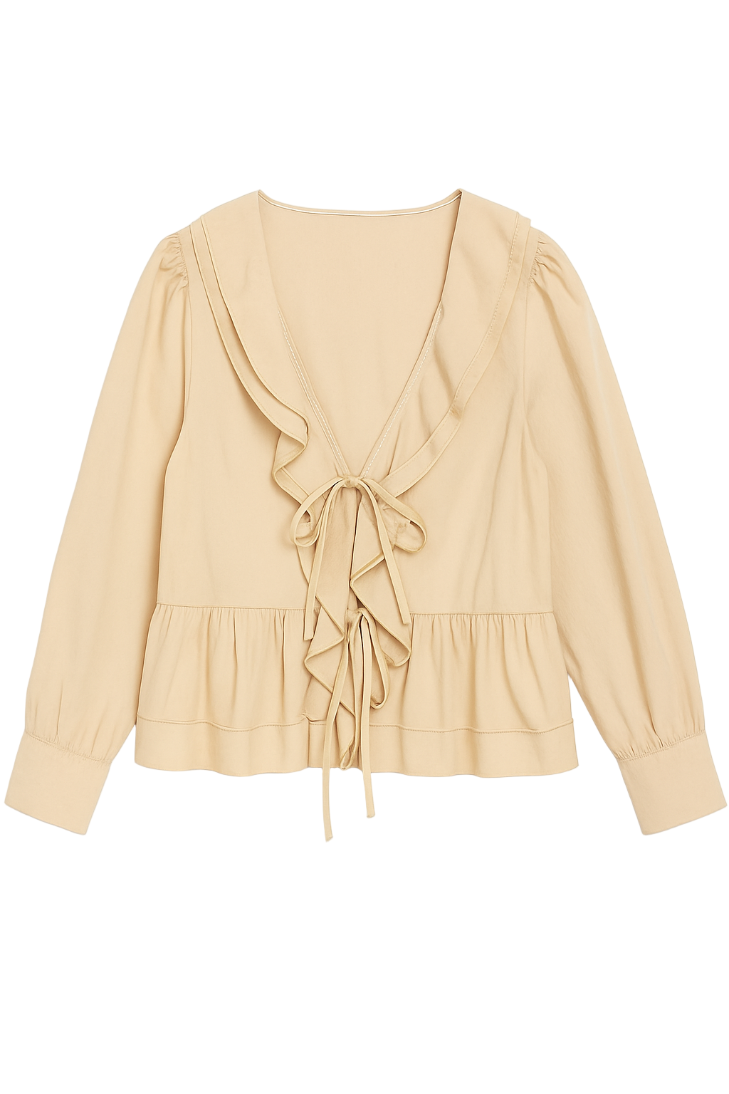 Skjorte med bindebånd og flæse