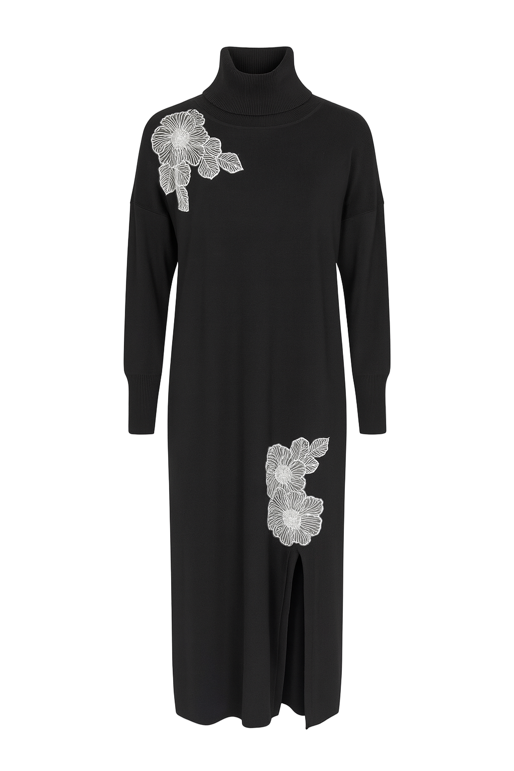 Strikkjole med broderi blomster by Krone 1