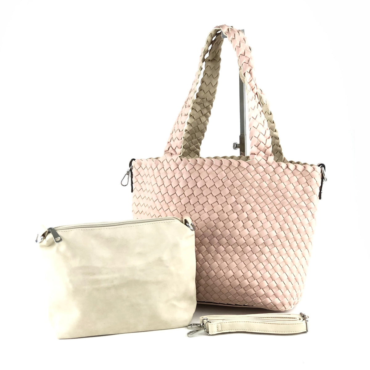 Flettet shoppertaske vendbar beige