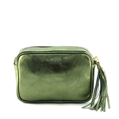 Metallic crossbody taske med frynse lynlås