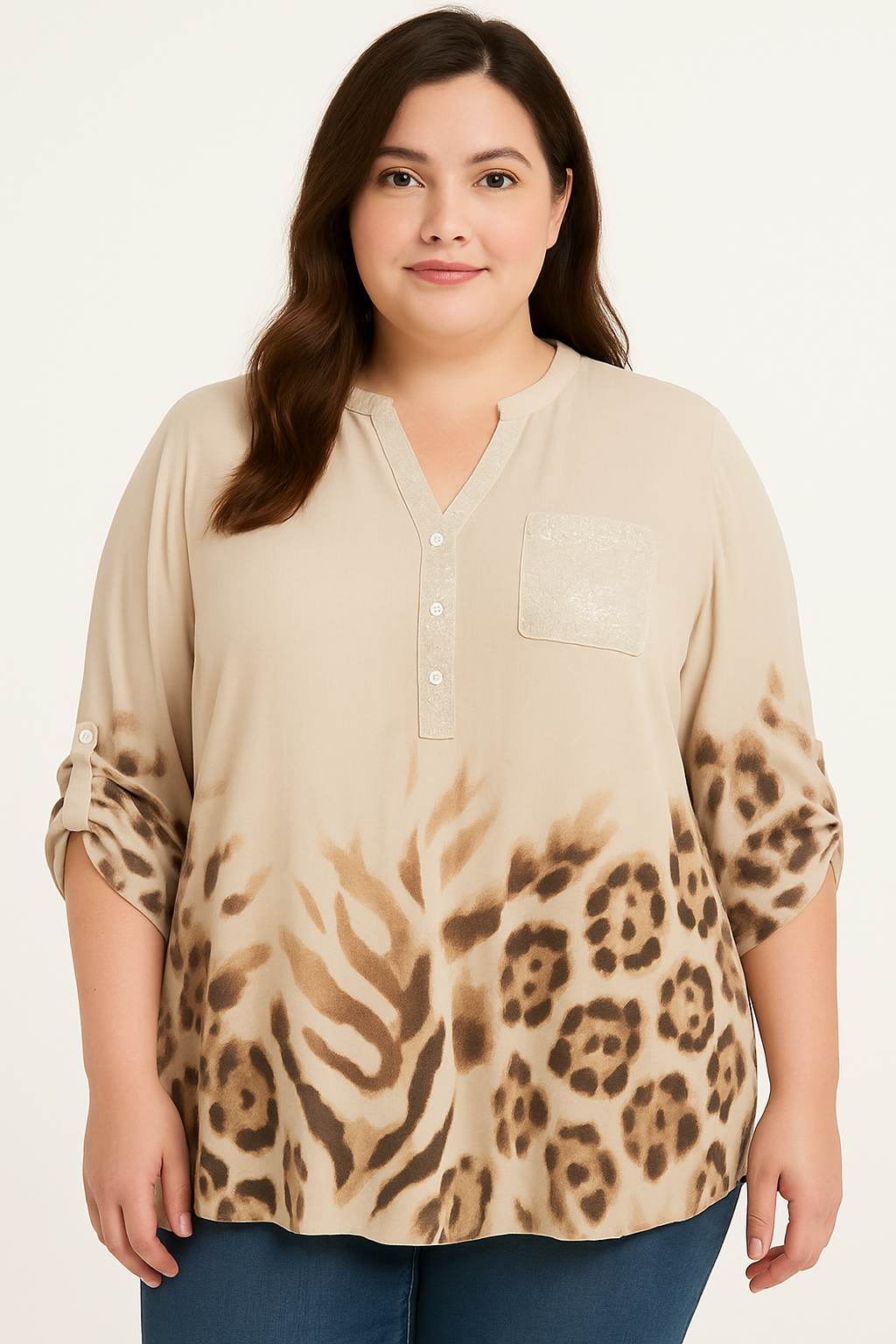 Skjorte med leopard og pailletter - Brystmål 130cm - Viskose