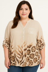 Skjorte med leopard og pailletter - Brystmål 130cm - Viskose