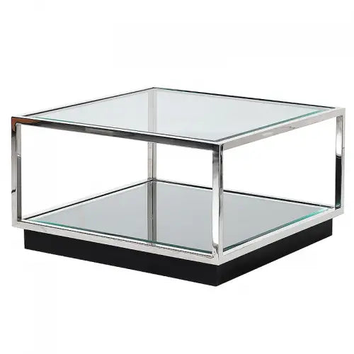 Sofabord Kohen 65x65x40cm med klart glas/spejl