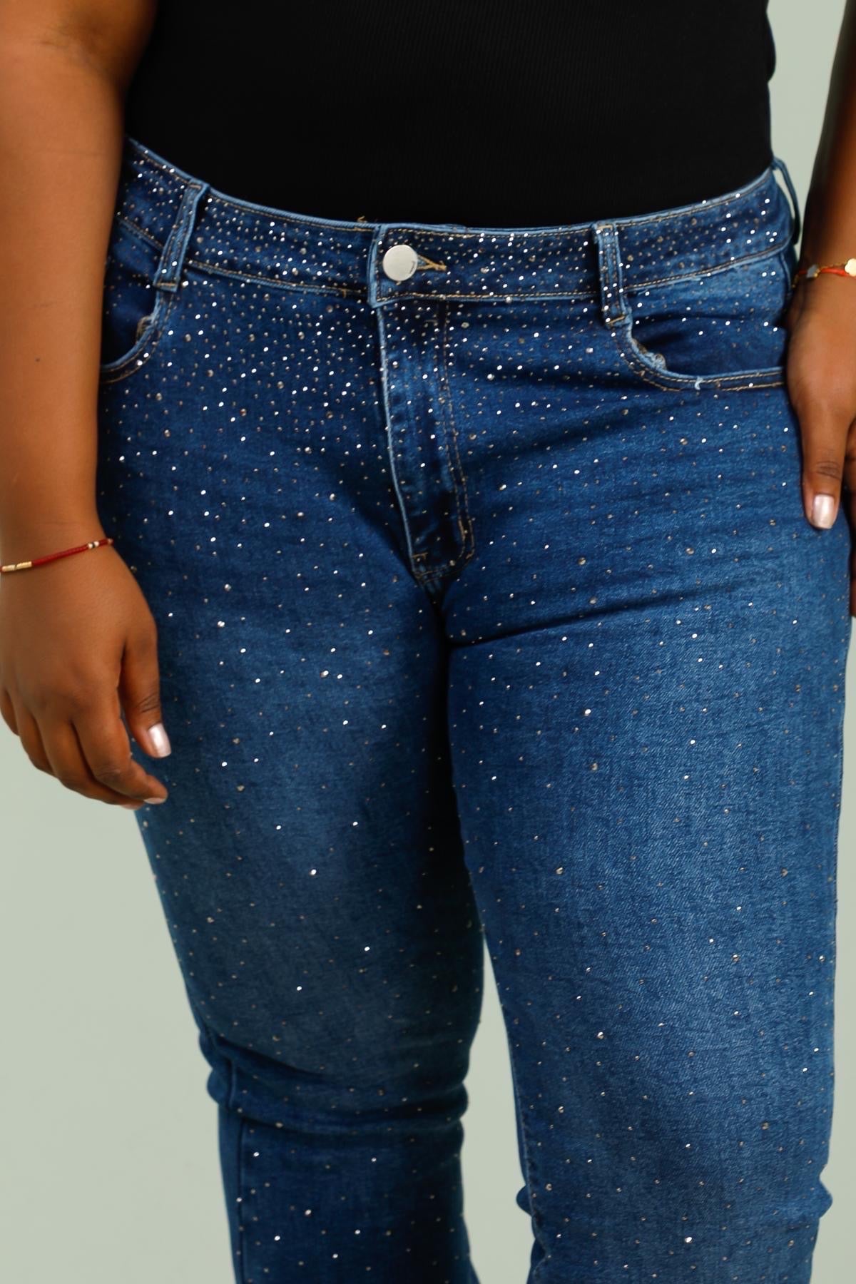 Flare jeans med bling regn darkwash plus size by G-Smack