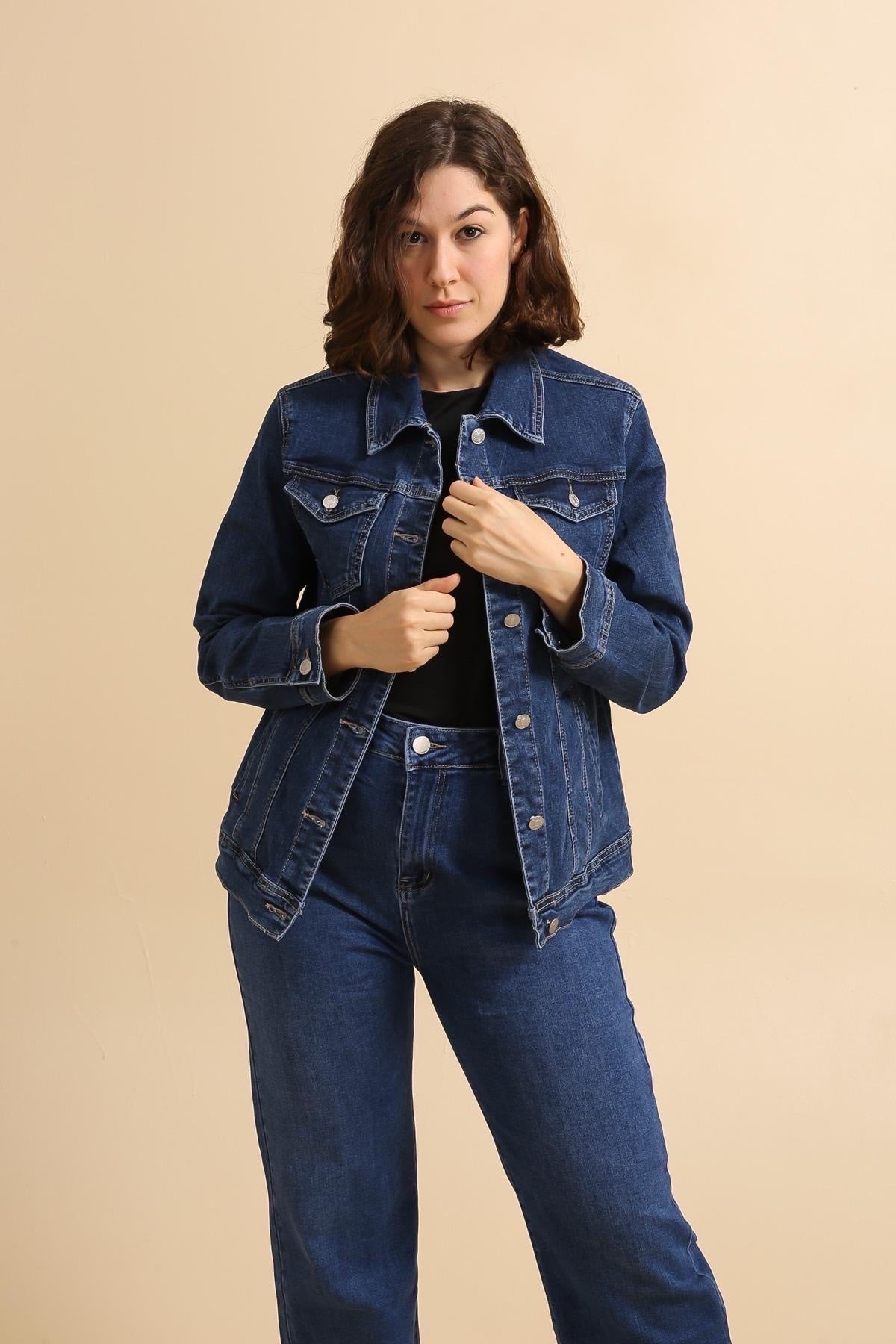 Cowboyjakke med stræk og lommer darkwash plus size by G-Smack