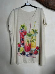 Guld strik t shirt med cocktails