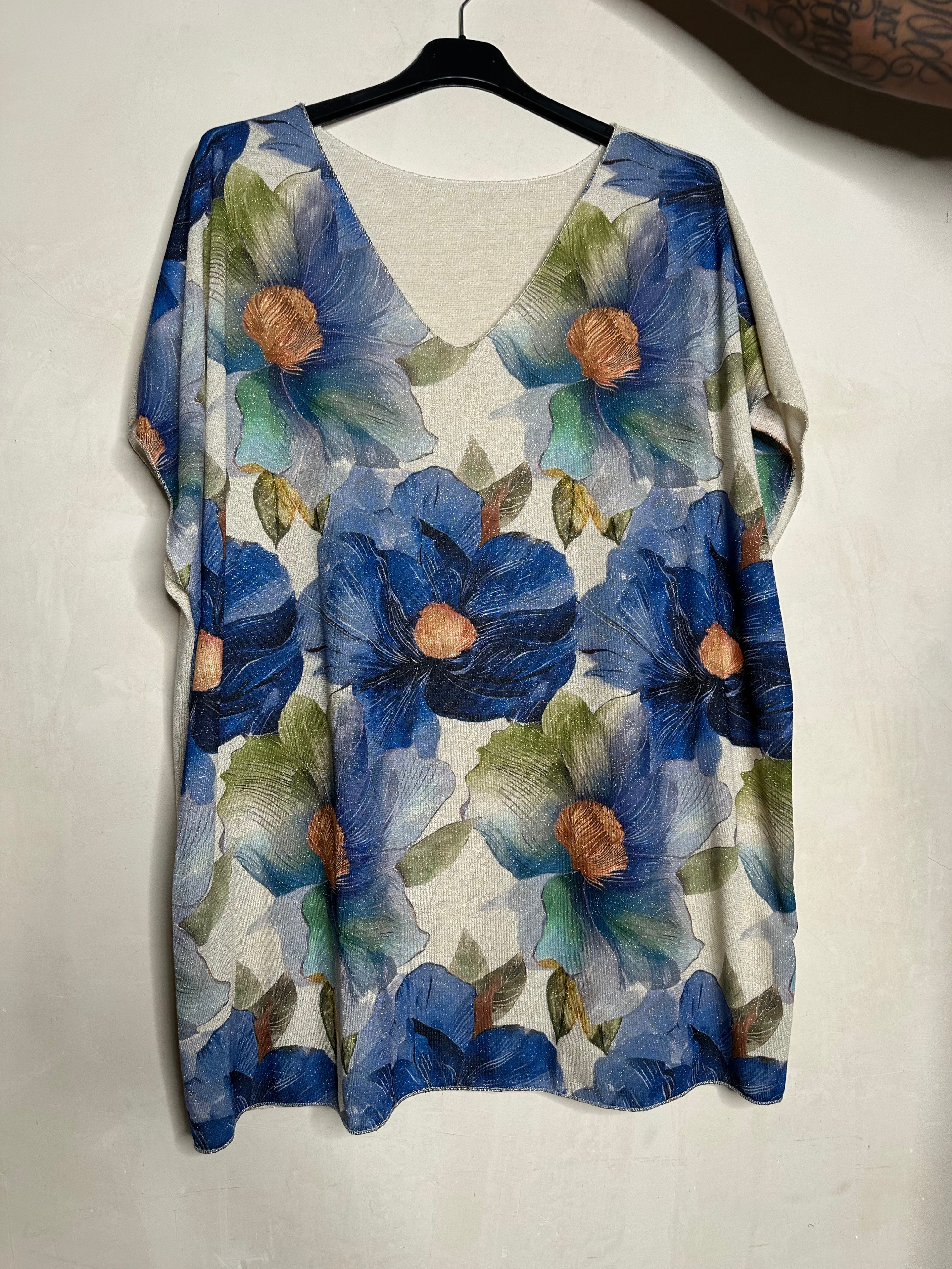 Guld strik t shirt med blomster