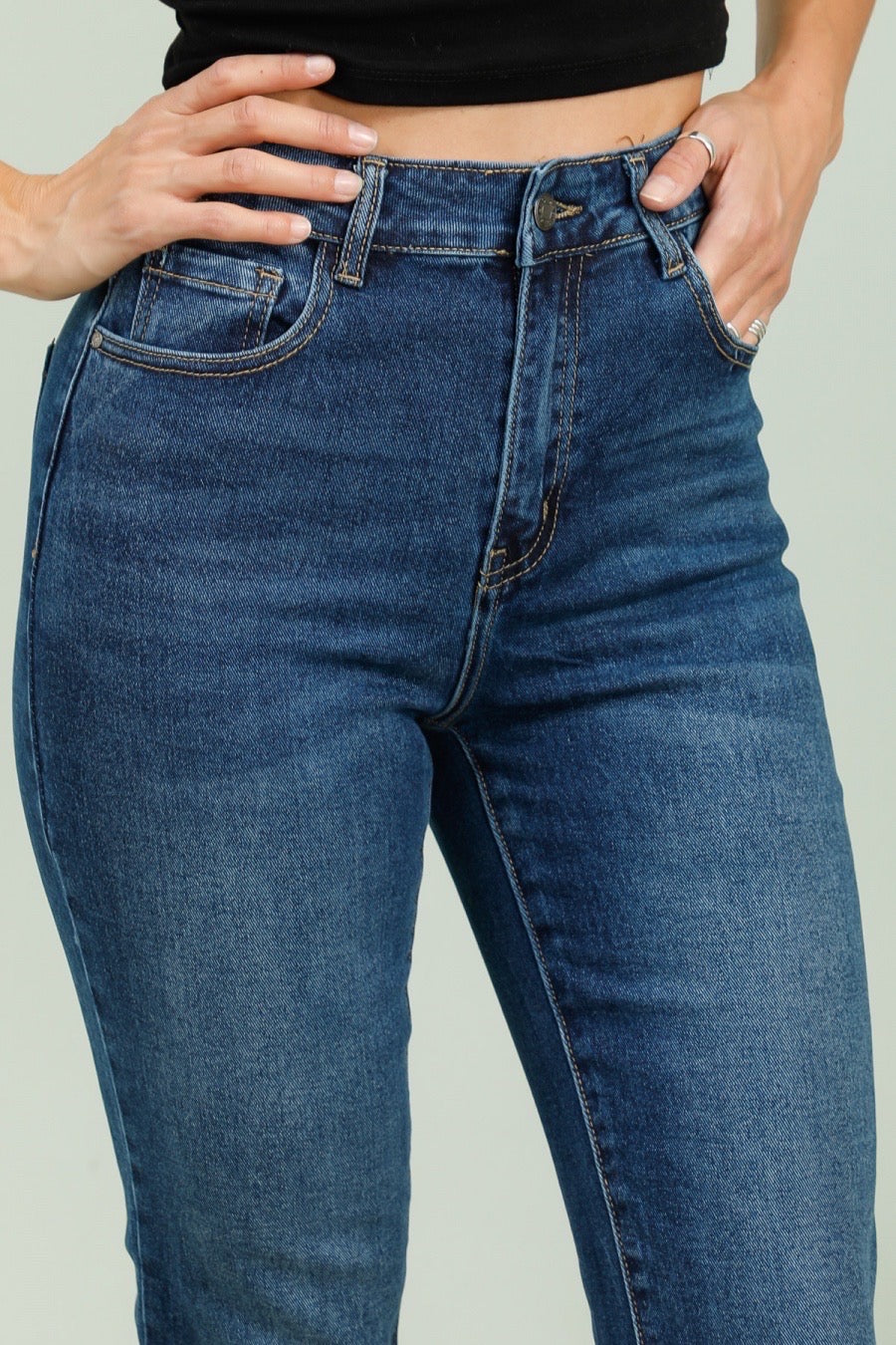 Mom fit jeans med fold