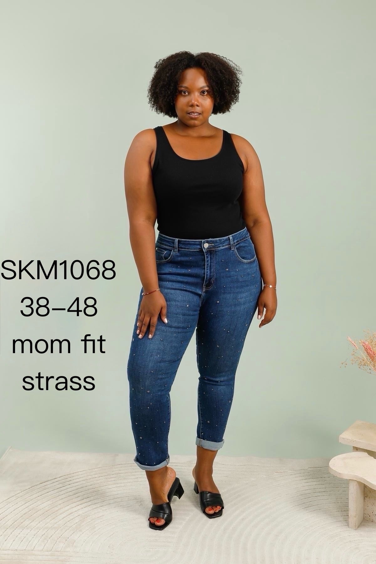 Mom fit jeans med stjerne studs og bling