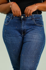 Mom fit jeans med stjerne studs og bling