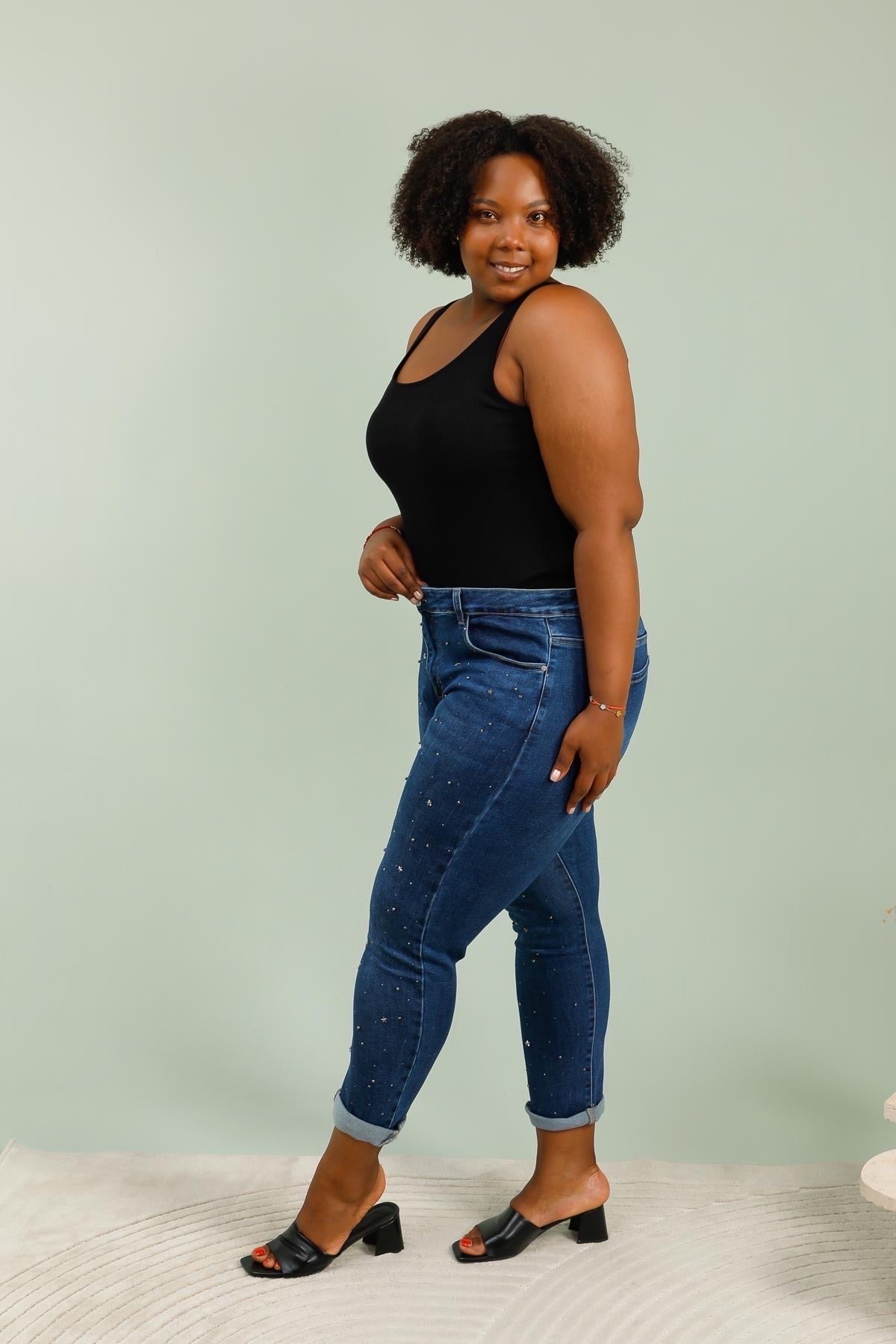 Mom fit jeans med stjerne studs og bling