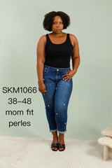 Jeans med perleblomster og bling
