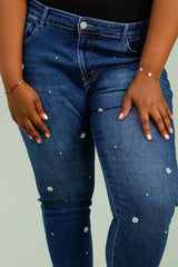 Jeans med perleblomster og bling