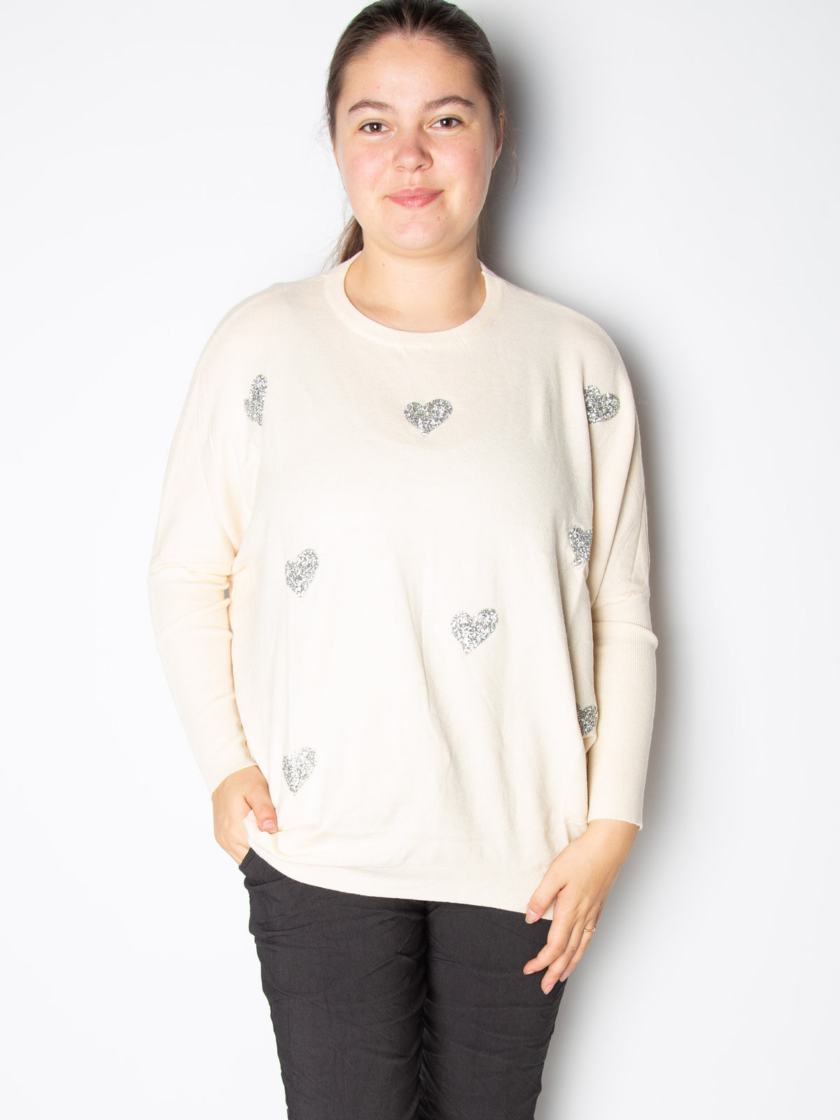Striktrøje med bling hjerter - ITSEP24 by Krone 1