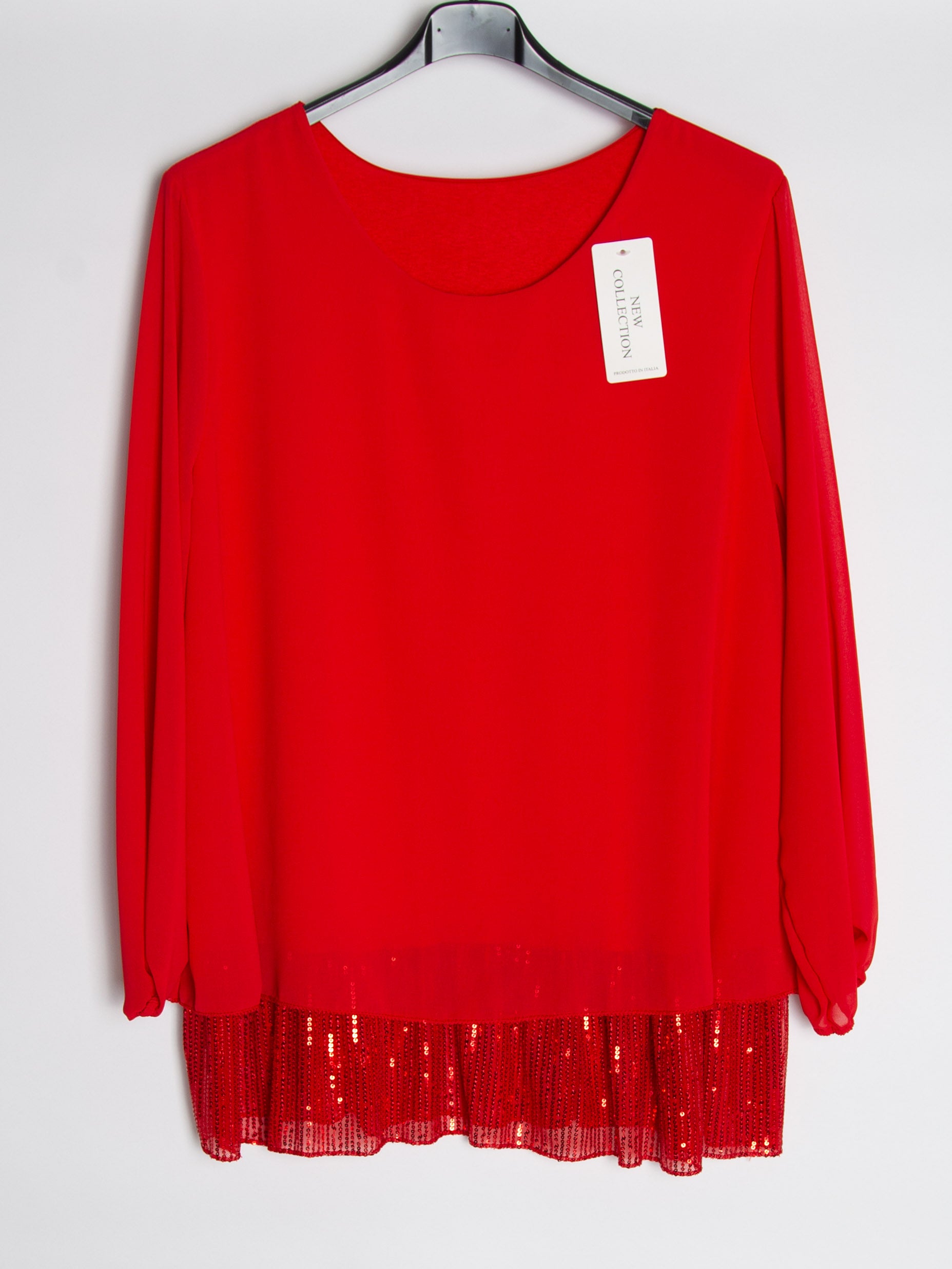 Chiffon bluse m. Paillet bund - Brystmål 130 cm. - Ingen returret - ITNOV24