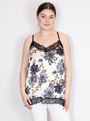 Satin top med blomsterprint -